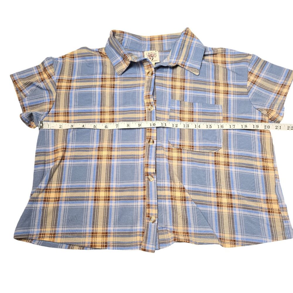 Self Esteem Blue Plaid Crop Top Size XL Excellent Used Condition - Picture 2 of 6
